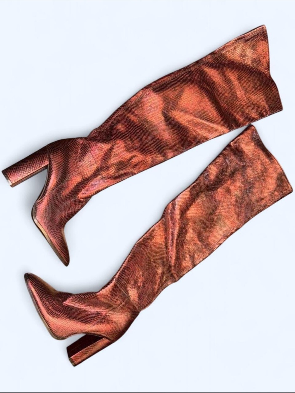 ZARA Metallic Copper Over-the-Knee Block Heel Boots Sz 39 *Brand New*